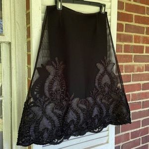 MAJE  Black Skirt Embossed Embroidered Overlay Skirt Never Worn 36”L 30”Waist